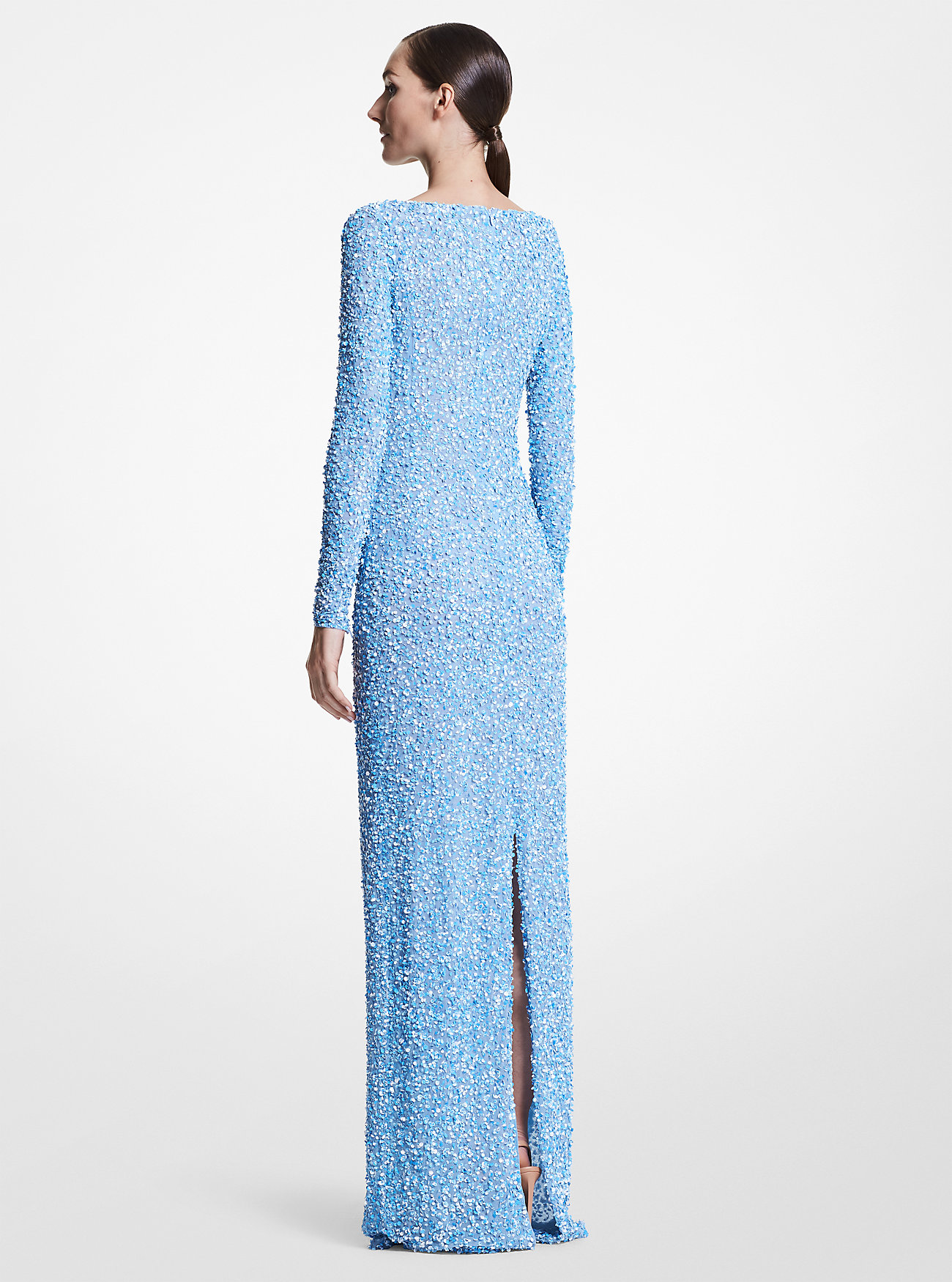 Floral Embellished Stretch Tulle Gown