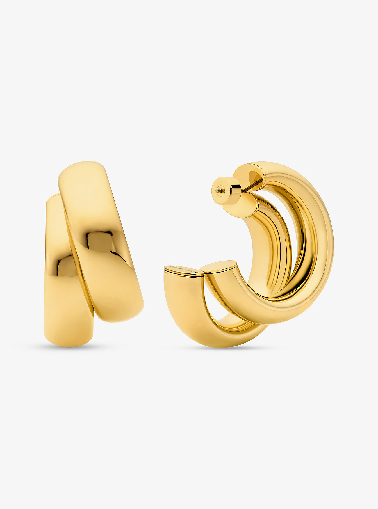 Large Precious Metal-Plated Brass Double Hoop Earrings