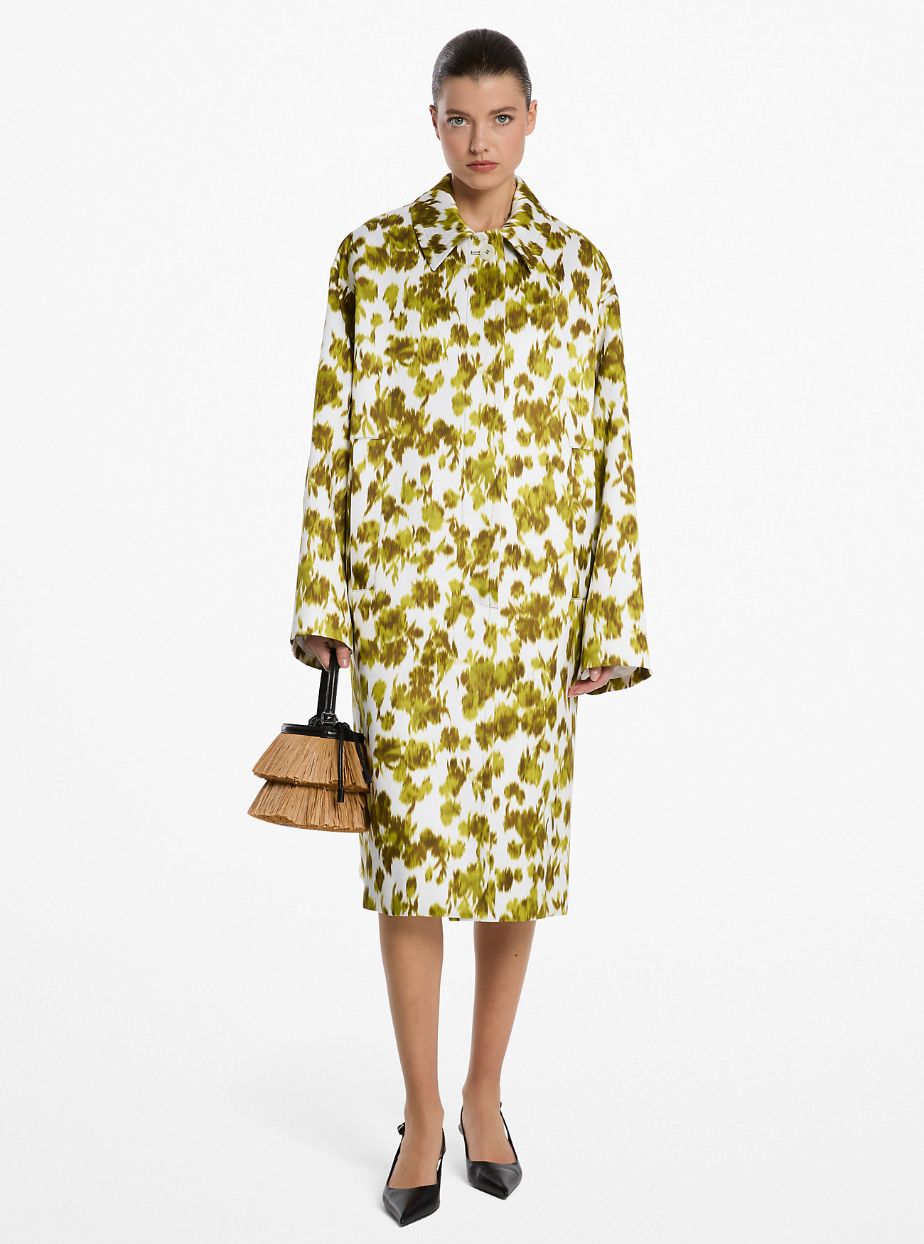 Floral Chiné Satin Duchesse Oversized Balmacaan