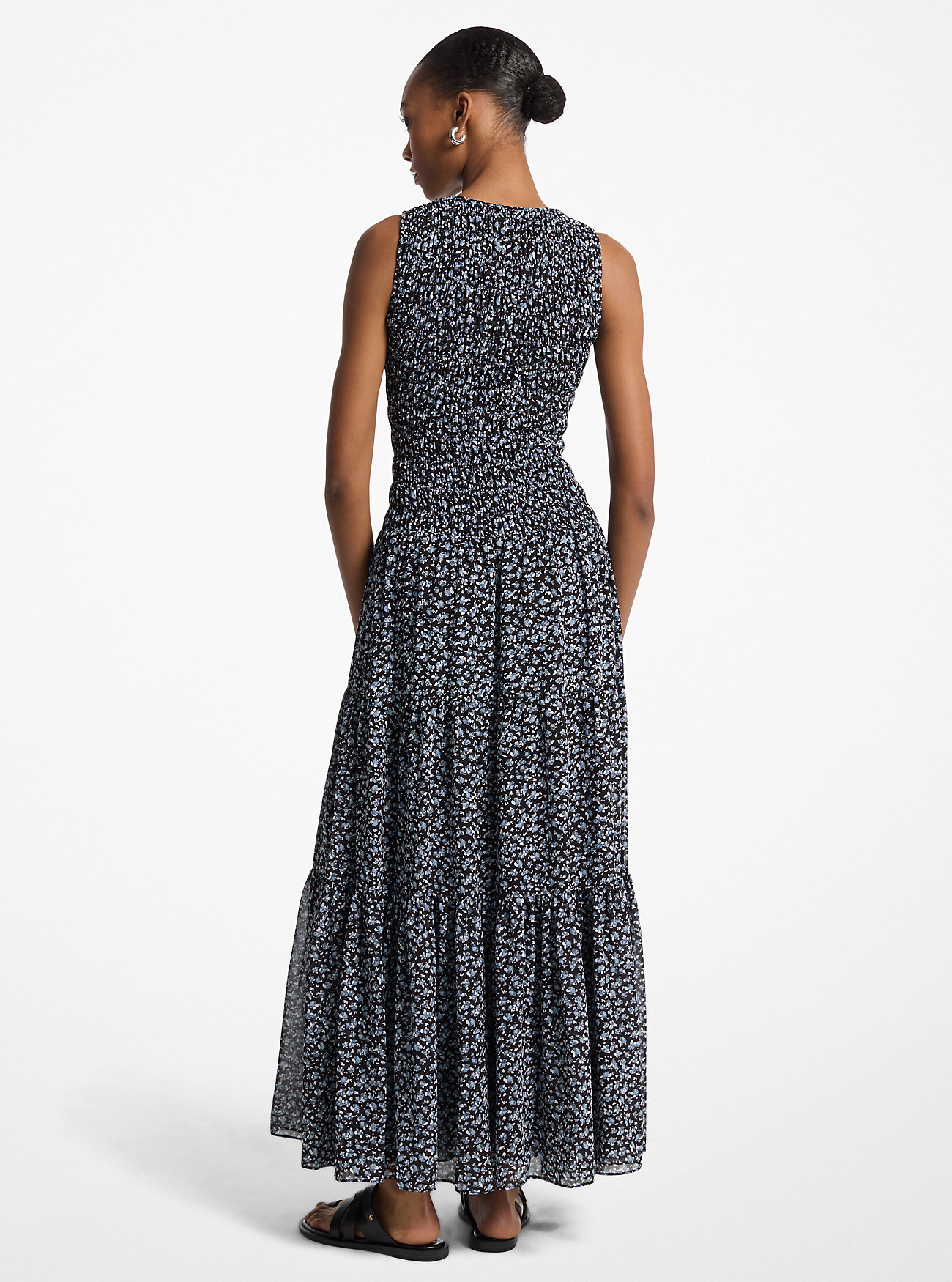 Floral Print Smocked Georgette Maxi Dress